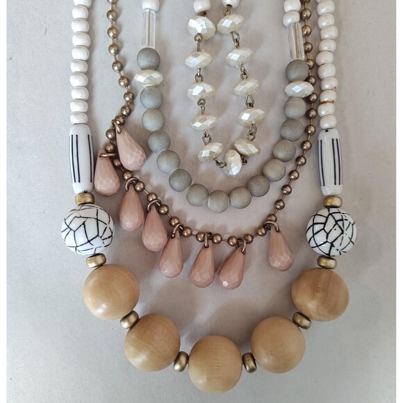 Plunder Designs Statement Bib Necklace Multi-Strand Beaded Layered Boho 18" - Picture 5 of 10